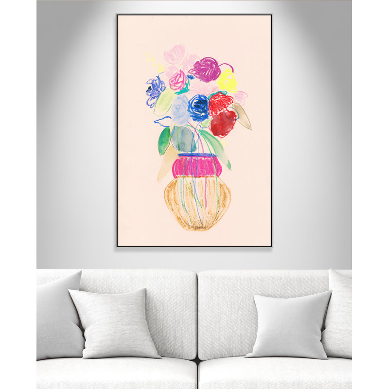 «Simple Floral II» par Bea Dina, Pas de tapis, H 61,5 po x l 41,5 po x P 2 po, Toile argentée avec cadre flottant