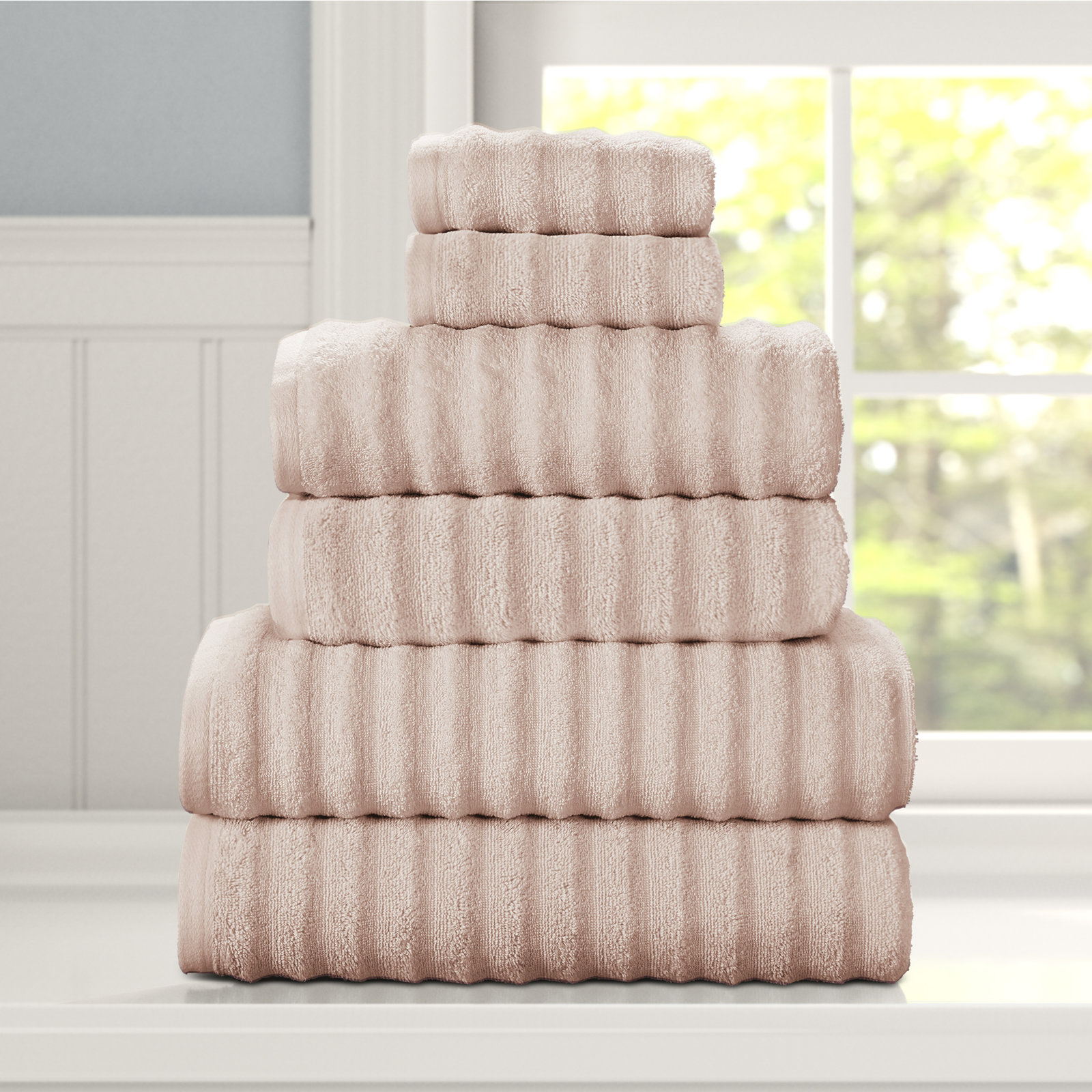 Crete Striped Cotton Hand Towels, Blush