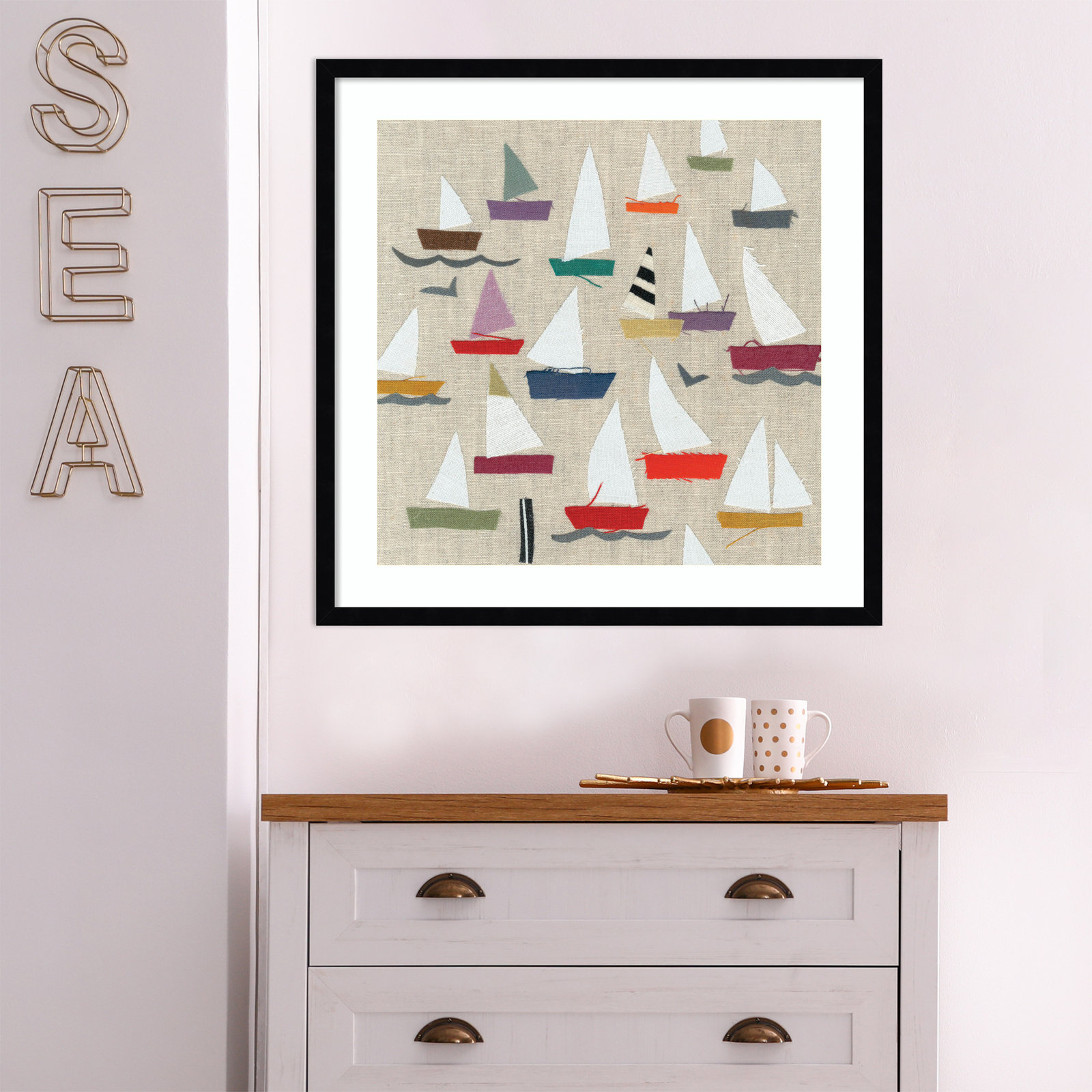 Plain Sailing Print by Jenny Frean, 25" H x 25" W x 1" D, Black