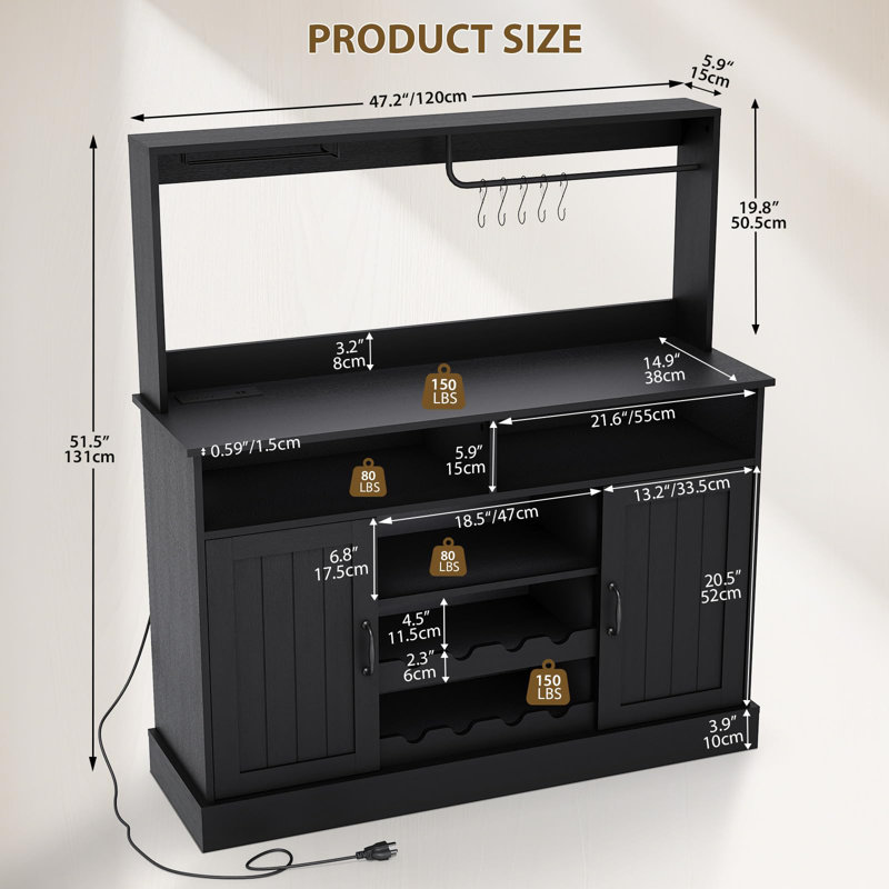 119.9cm Bar Cabinet, Black