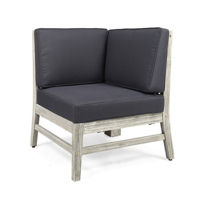 Fauteuil d'angle gris - Structure en bois et - Coussins de siège d'extérieur avec support pour coussin d'eau