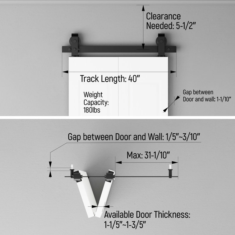 Quincaillerie de porte de grange coulissante pliable par le haut, 40 po