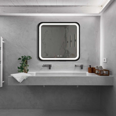 Miroir de salle de bain pour salle de bain à DEL avec fond de panier, lumière intense, intensité variable, contrôle de l'interrupteur mural, antibuée, IRC 95 réglable 3000K-4500K-6000K, économie d'énergie IP54