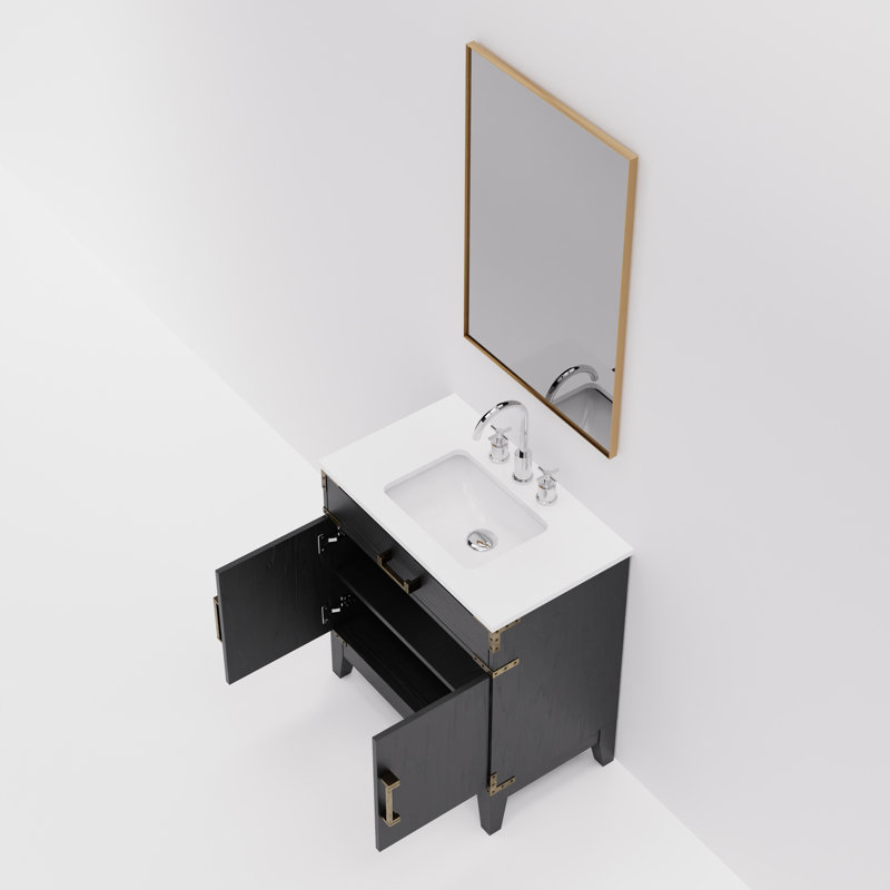 Ensemble de miroir de meuble-lavabo simple 36 po x P 22 po Laurel, Chêne noir, Quartz blanc