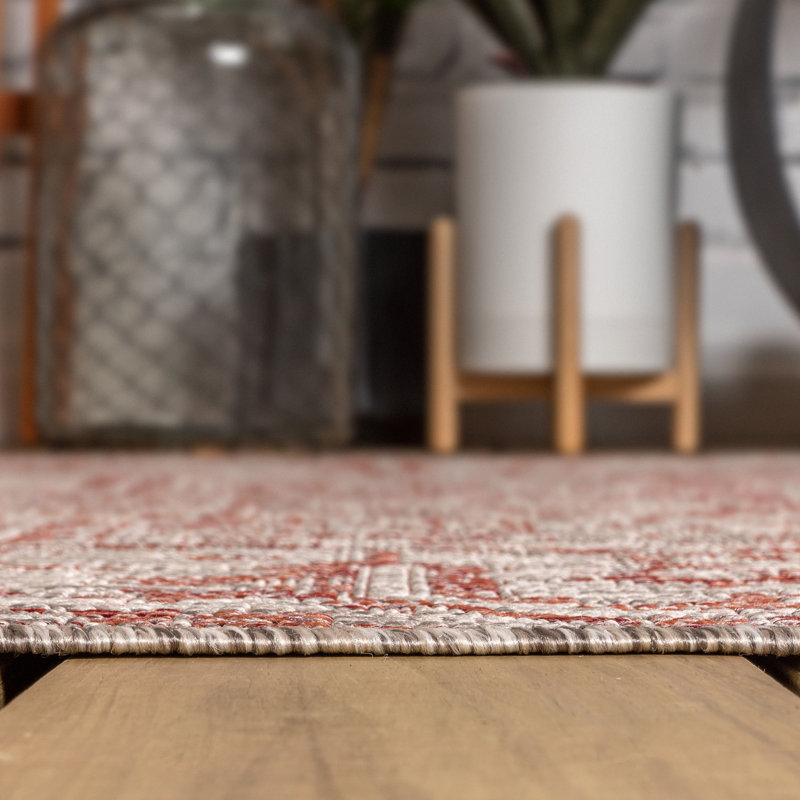Tapis intérieur / extérieur rouge / taupe Truman, Carré 9 pi