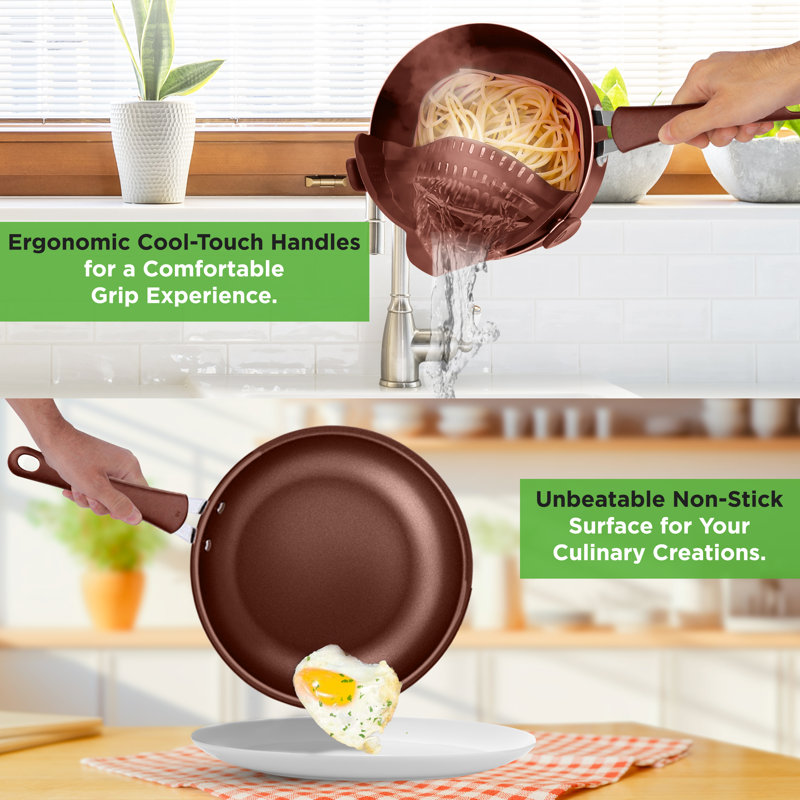 NutriChef 20-Piece Brown Non-Stick Aluminum Cookware Set