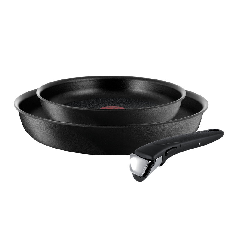 T-fal Ingenio Nonstick 2 Piece Fry Pan Set 3 Piece Induction Stackable, Removable Handle Cookware, Pots And Pans, Oven, Broil, Dishwasher Safe Black