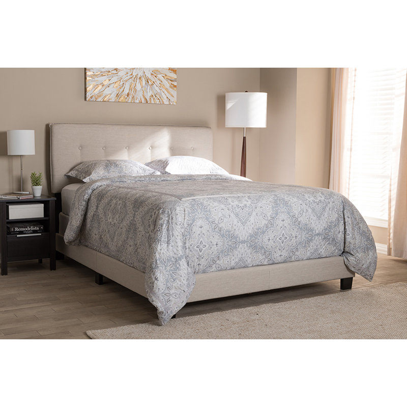 Lit tapissier capitonné standard Aganlane, Grand, Beige clair