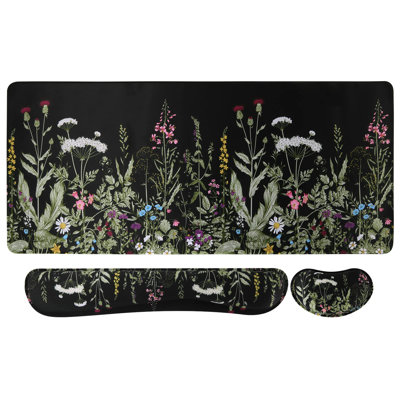 Large Mouse Pad For Desk, Computer Desk Mat, 3Pcs XXL Keyboard And Mouse Pad + Keyboard Wrist Rest, Desk Matt For Desktop, Easy Typing Pain Relief Ultra Thick Mousepad Keyboard Mat(Weeds)