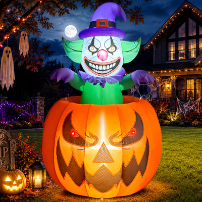  5.9 FT Animated Halloween Inflatable Bouncing Clown on Pumpkin with Built-in LED Lights