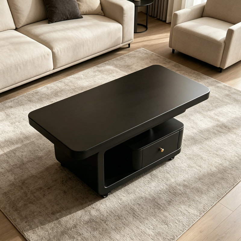 Table basse haut de gamme Italian Light Luxury, Noir, H 17,71 po x L 35,43 po x l 19,68 po, Noir