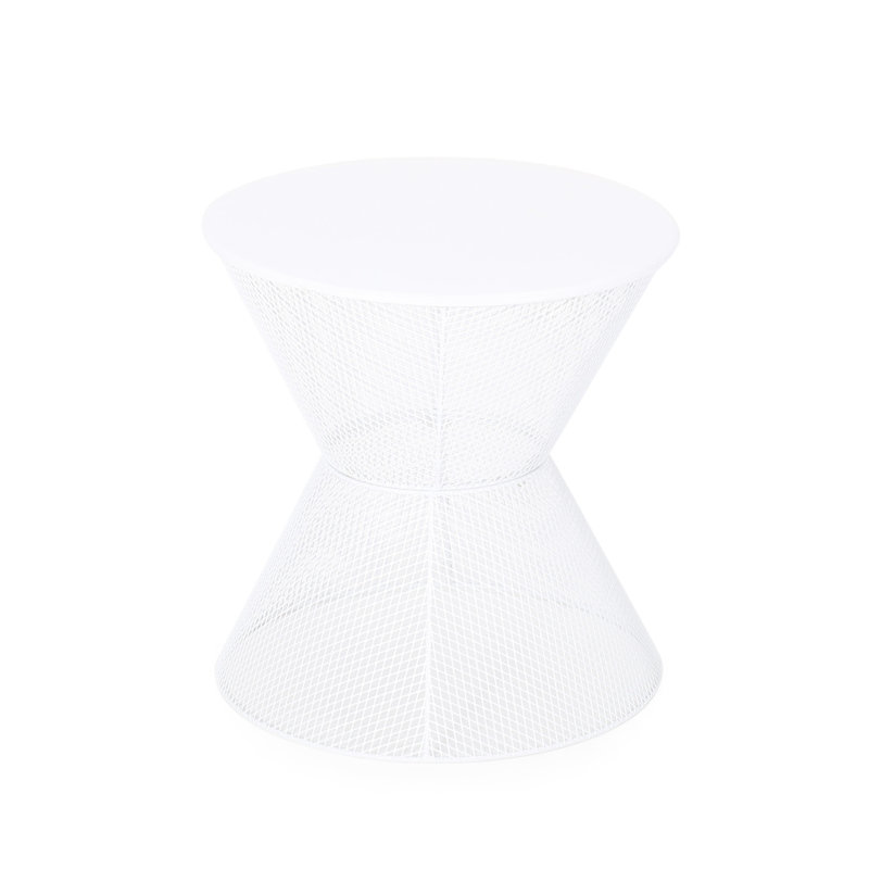 Matte White Side Table - Iron With Rounded Silhouette And Mesh, 17.45 In. Depth X Width 18.47 Height With Breezy Mesh Look Shape, In., 6.39 Lb Weight