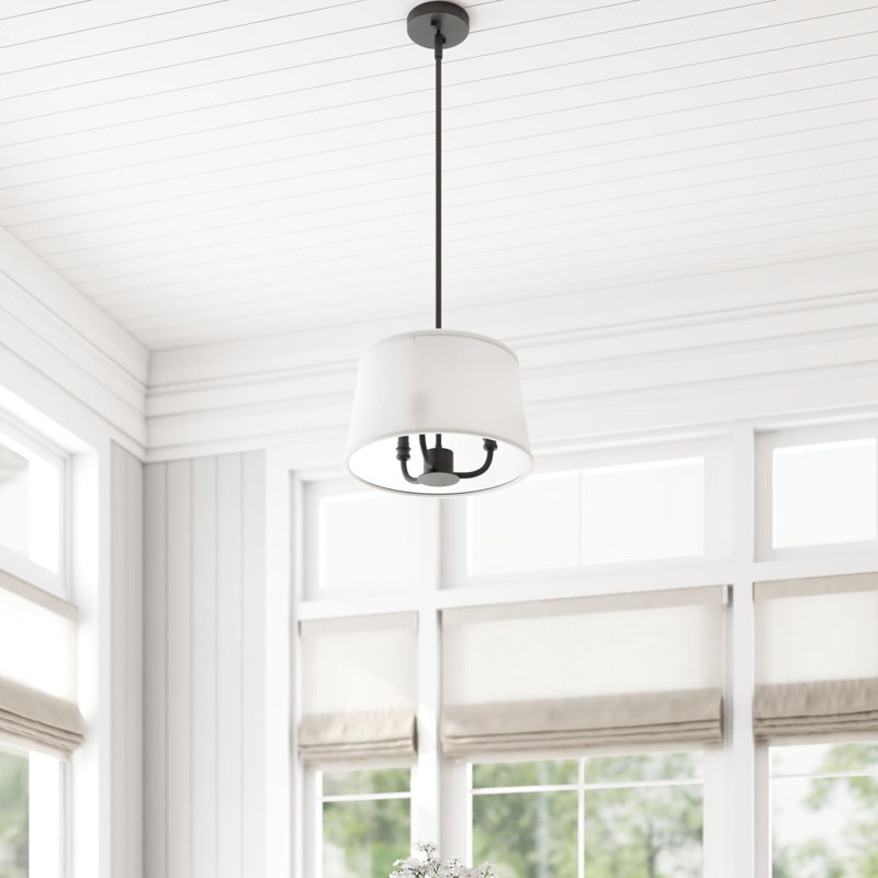 Billet 3-Light Convertible Pendant/Semi-Flush with Fabric Shades, Matte Black