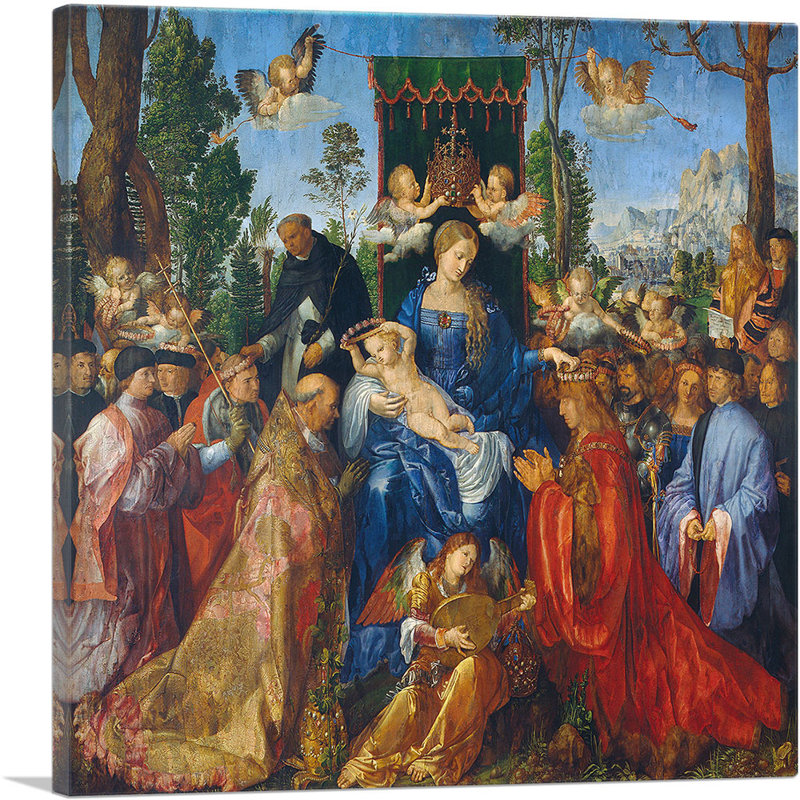 «Feast of Rose Garlands 1506» par Albrecht Dürer, reproduction d'art sur toile tendue, H 18 po x l 18 po x P 0,75 po
