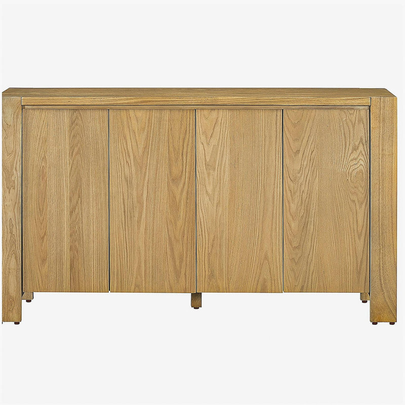 Buffet avec rangement 4 portes Trexm, buffet rétro en bois avec finition vieillie et tablettes réglables pour la salle à manger, la cuisine et le salon (naturel)