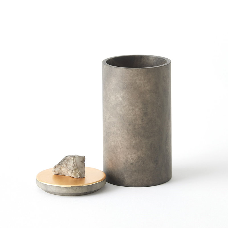 Quarry Jar-Grey/Gold Leaf-Med, 7" H x 3.5" W x 3.5" D