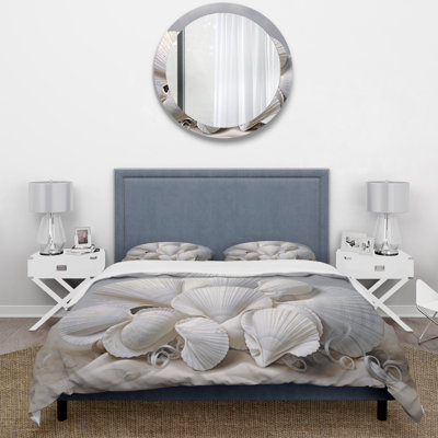 Ensemble de housse de couette en microfibre / polyester monochromatique blanc coquillages