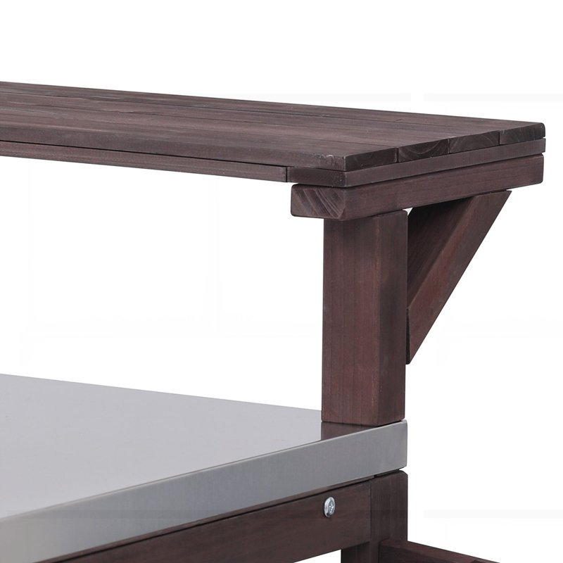 Chariot de gril roulant extérieur avec support de rangement interne, Brun