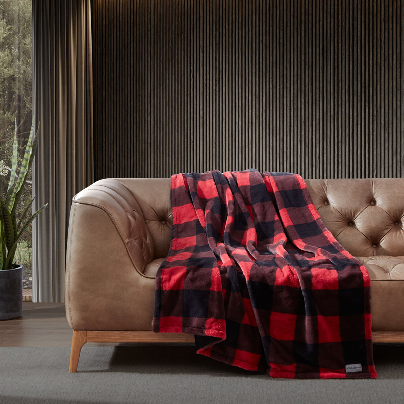 Blue and Black Plaid Reversible Fleece Pillow and Throw Set
