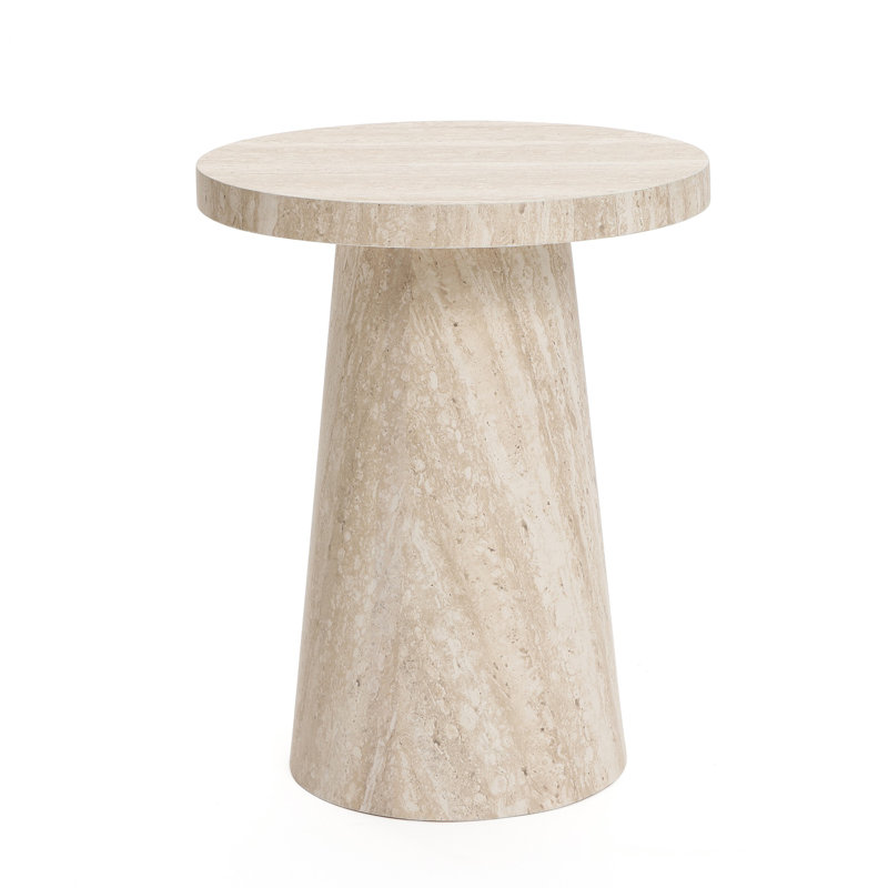 Stone Pattern Manufactured Wood 19.7-Inch Tall Round End and Side Table