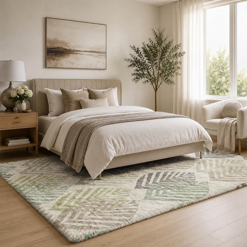 Tapis Dream Shag ADS744 de qualité supérieure, lavable à la machine et à motif floral, Beige, 10' x 14'