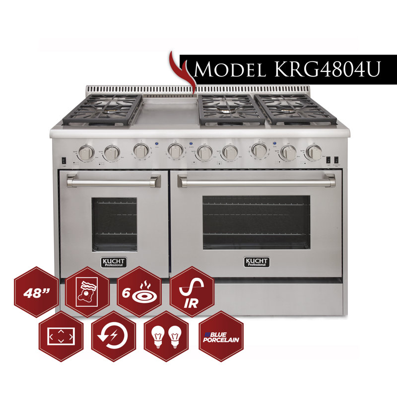 Kucht 48'' W Free Standing Range, Classic Silver, Liquid Propane