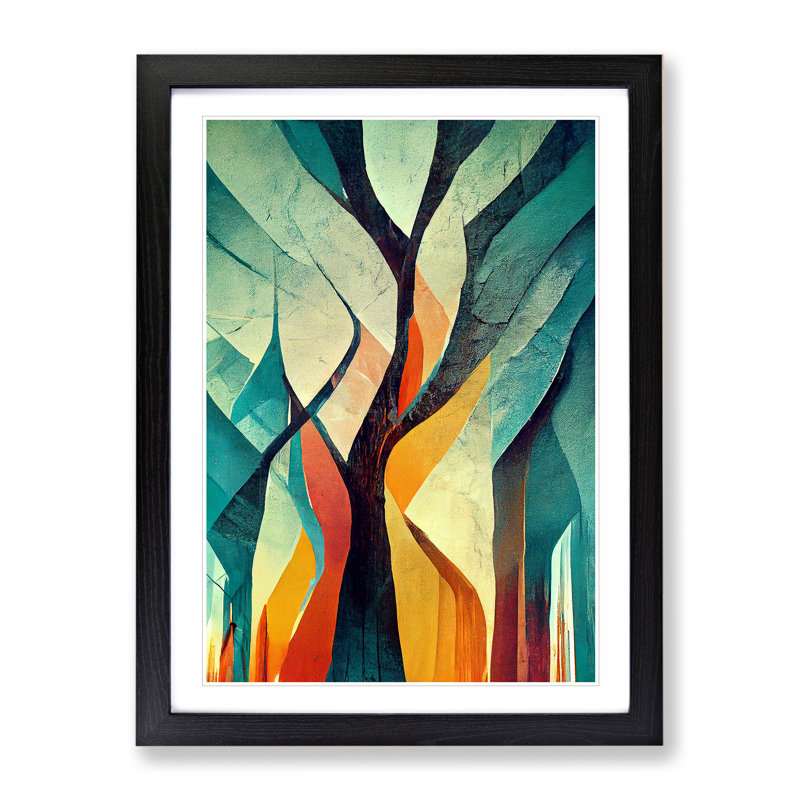 XV1022-4743X Tree Abstract Art No.6 - Print, White, 66cm H x 48cm W, Black Framed