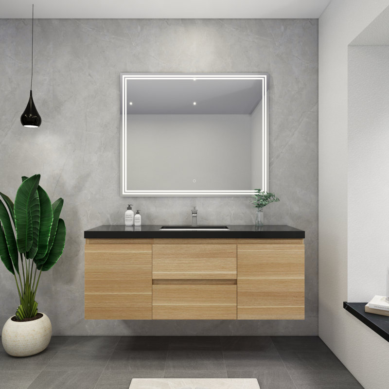 Castin 60" Wall-Mounted Single Bathroom Vanity Set, Light Oak