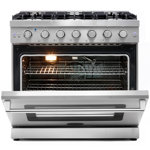Cosmo 36 in. Haven Collection 6.0 cu. ft. Gas Range, 6 Burners, Convection Oven, Knob LEDs, Storage Drawer, Stainless Steel