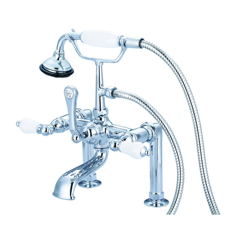 Stonington Deck Tub Spout, Porcelain Lever Handles, Chrome