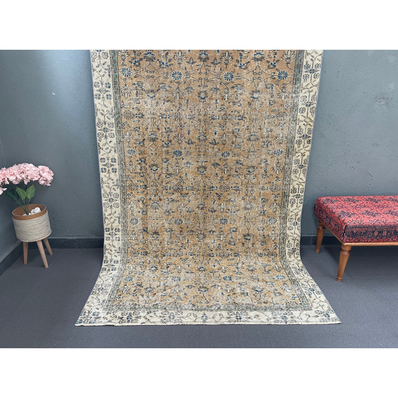 Tapis à motif floral élégant en laine beige élégant 58,3 x 98,8 pouces