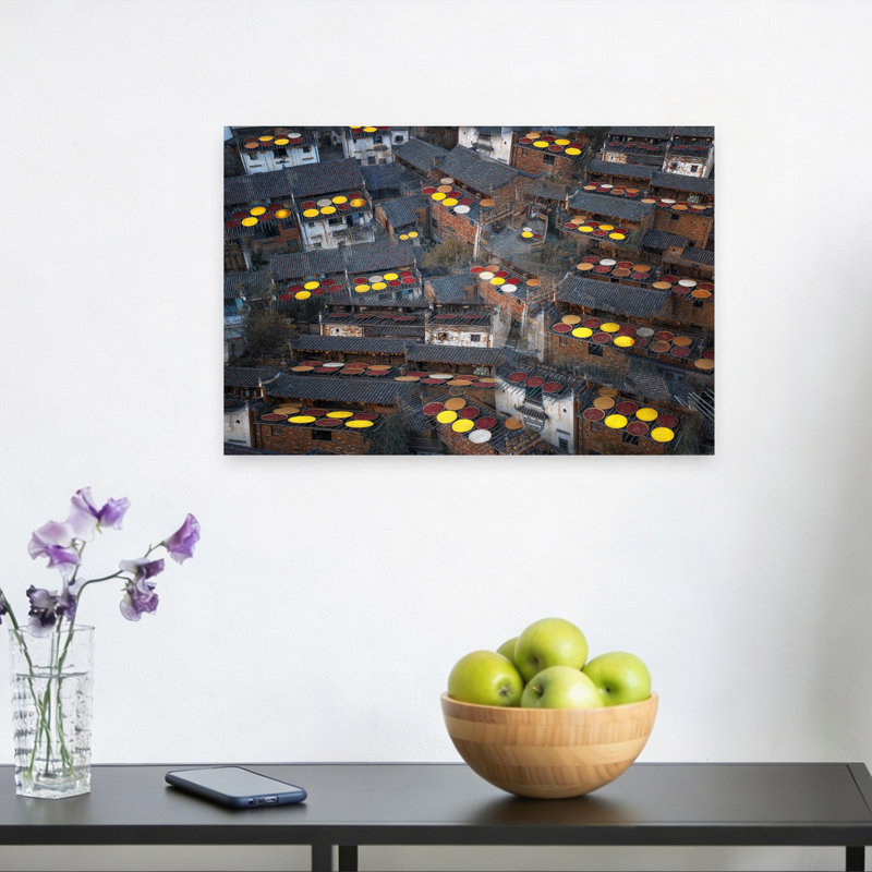 «Colorful Village Harvest Colorful Traditional Vibrant Autumn Architecture», art mural, 12" H x 18" W