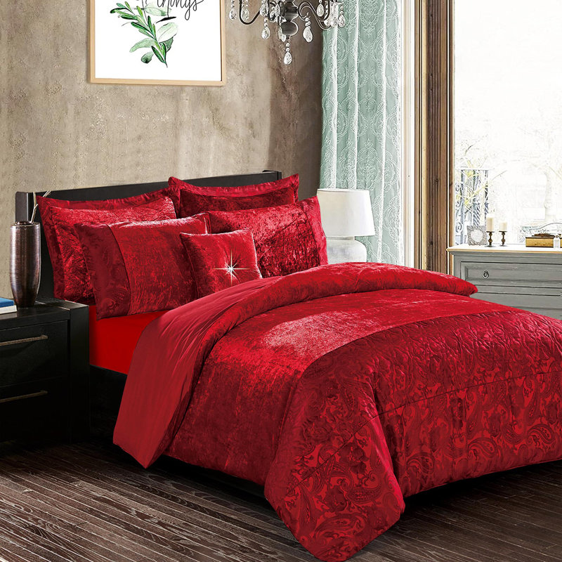 Santiago 3 Piece Crushed Velvet Duvet Cover Set Ultra Soft Luxurious and Easy Care Bedding, Double - 2 Standard Pillowcases