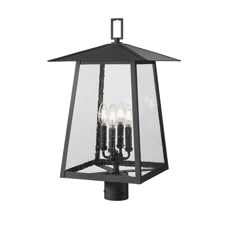 Solis 4 Light Outdoor Post Mount Fixture in Black, 24.25" H x 13.5" W x 13.5" D