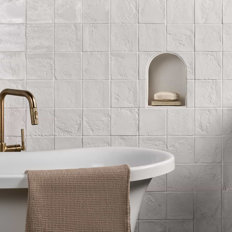 Navari 5x5 Textured Matte Ceramic Tile, White Polished