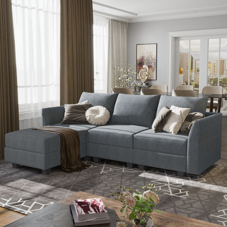 Manusite L-Shaped Modular Sectional Upholstered Couch With Storage Seat