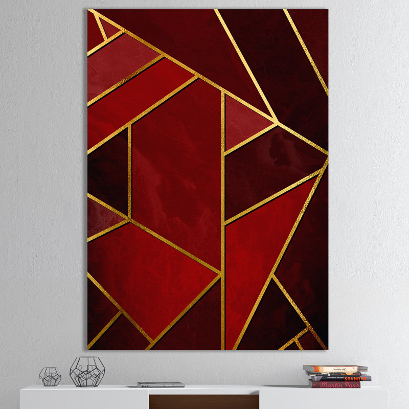 «Yellow Triangulars Over Shades Of Red», reproduction sur toile, H 40 po x l 30 po x 1,5 po