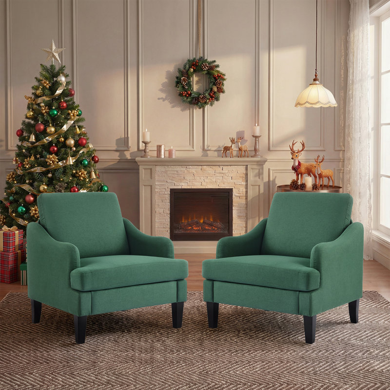  Ensemble de 2 chaises de chambre à coucher en lin 2 pièces, Lin vert