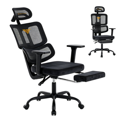 Ergonomic Office Chair with Footrest, Black | High Back Mesh Desk Chairs with Head Lumbar Support Computer Chair - Comfy Chair with 3D Arms Work Chair