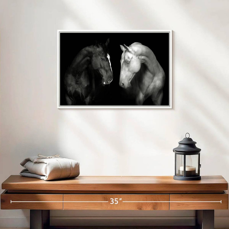 Monochromatic Horses, Floating Frame White, 19" X 13"