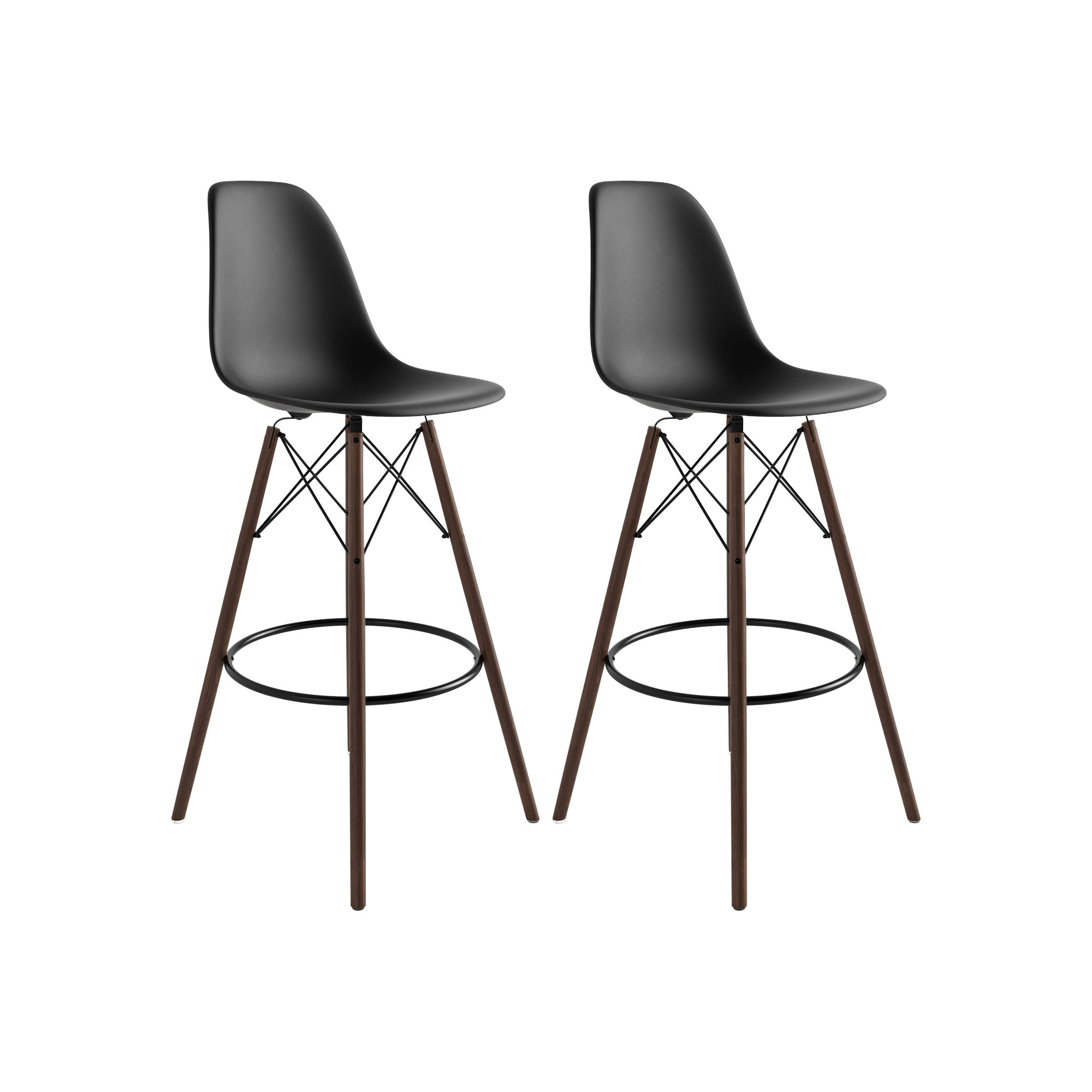 Jordan Bar & Counter Stool, Black/Walnut, Bar Stool (29.5" Seat Height)