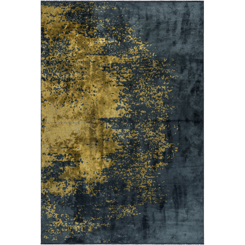 Abstract Flatweave Charcoal/Yellow Area Rug, Rectangle 7'10" x 11'2"