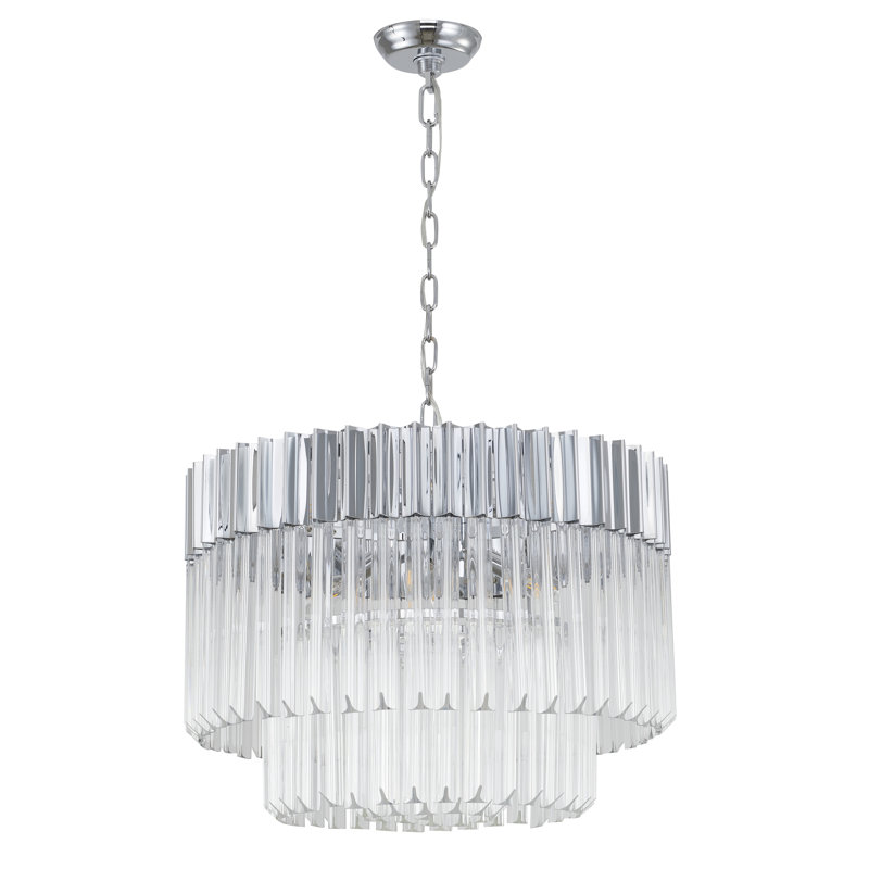 Lustre 8 lumières en chrome avec cristaux transparents, Argent