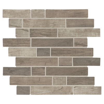 Interlocking Random Sized Glass/Stone Mosaic Tile in Gray/Taupe