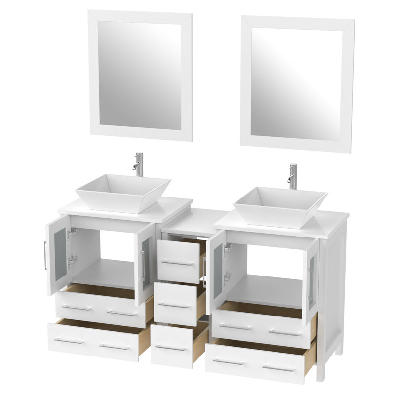  Ensemble de meuble-lavabo double 60 "avec miroir 60", Blanc