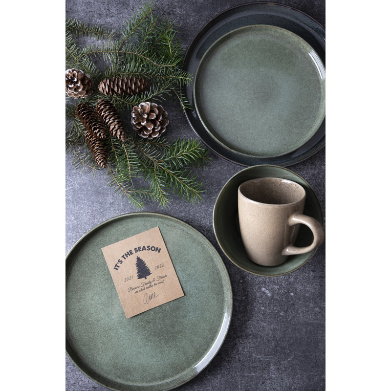 Green Ceramic 16-Piece Dinnerware Set - Service for 4