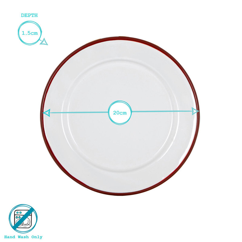 Argon Tableware - White Enamel Side Plates - 20cm - Set of 12, Red