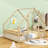 Wooden House Shape Floor Bed With Guardrails-1948097415-1948097413