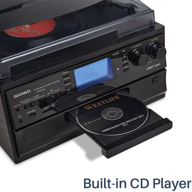 ORCC 10-in-1 Record Player, CD/USB/SD Play & Record, Bluetooth & Remote Control, FM/AM Radio, Black