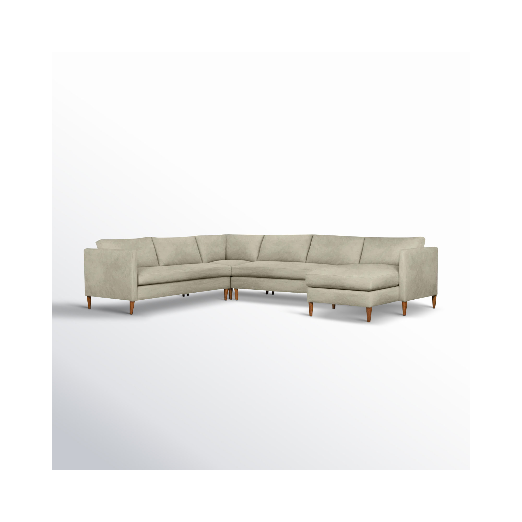 Clifford 4-Piece Upholstered Custom Sectional, Bella Beach Performance Velvet, Right Hand Facing